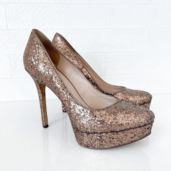 Nine West Womens Fortonight Glitter Classic Platform Stiletto Pump Bronze Sz 7.5 - Picture 1 of 8